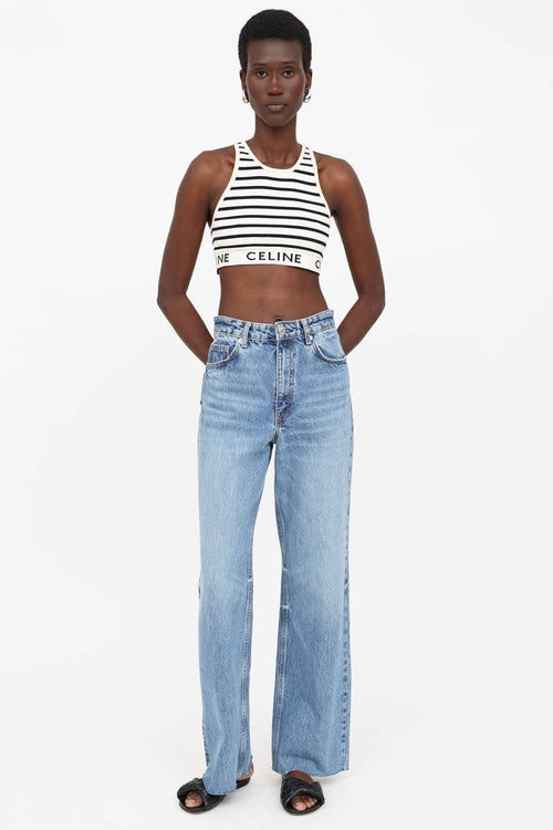 Celine Striped Rib Logo Sports  Bra