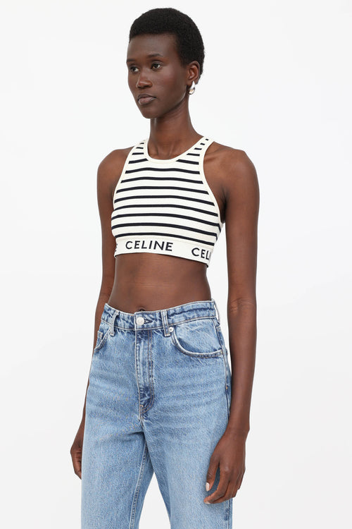 Celine Striped Rib Logo Sports  Bra