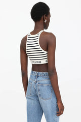 Celine Striped Rib Logo Sports  Bra