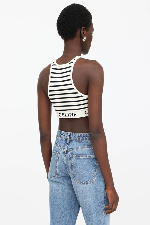 Celine Striped Rib Logo Sports  Bra