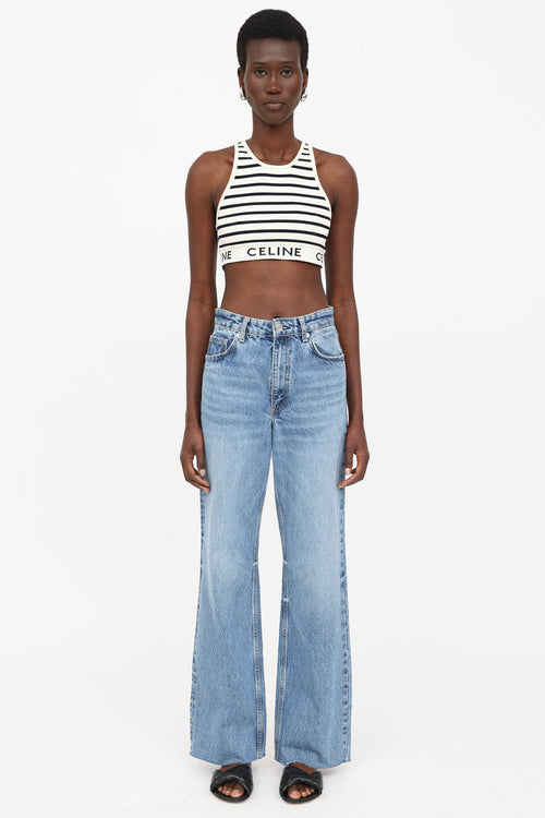 Celine Striped Rib Logo Sports  Bra