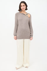 Celine FW 2018 Brown Wool Brooch Cutout Sweater