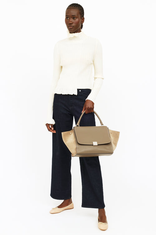 Celine Taupe Leather & Suede Medium Trapeze Bag