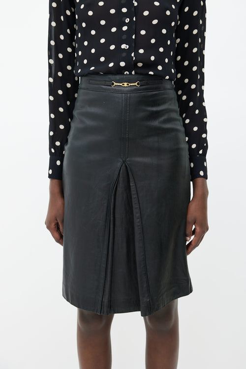 Celine Vintage Black Leather Skirt