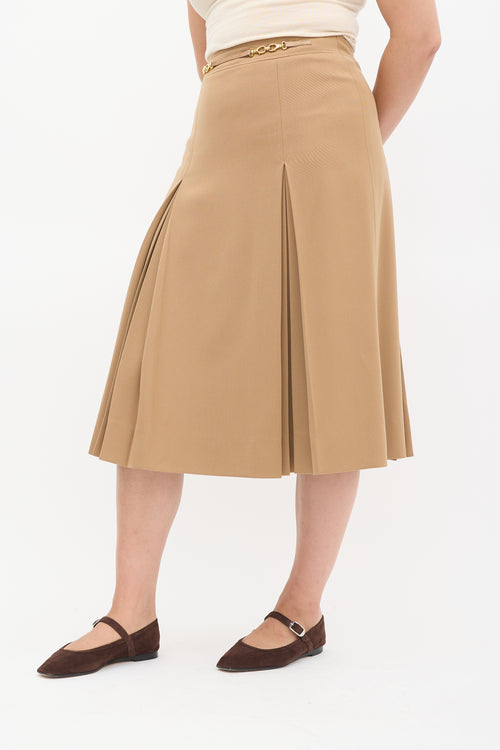 Celine Vintage Brown Wool Box Pleated Midi Skirt