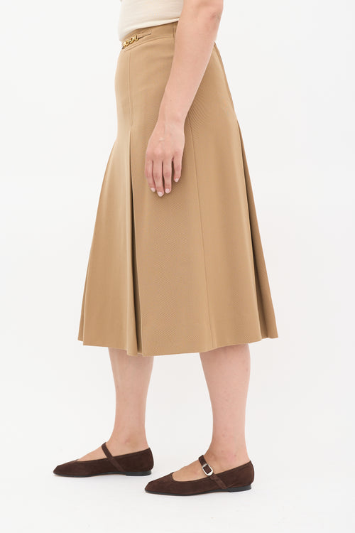 Celine Vintage Brown Wool Box Pleated Midi Skirt