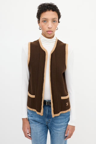 Celine Vintage Brown Wool Triomphe Logo Vest