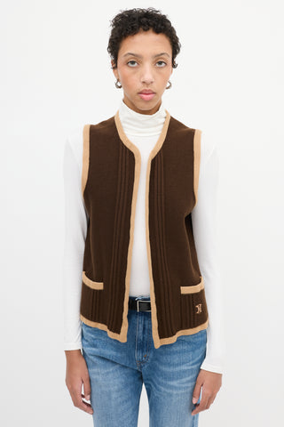 Celine Vintage Brown Wool Triomphe Logo Vest