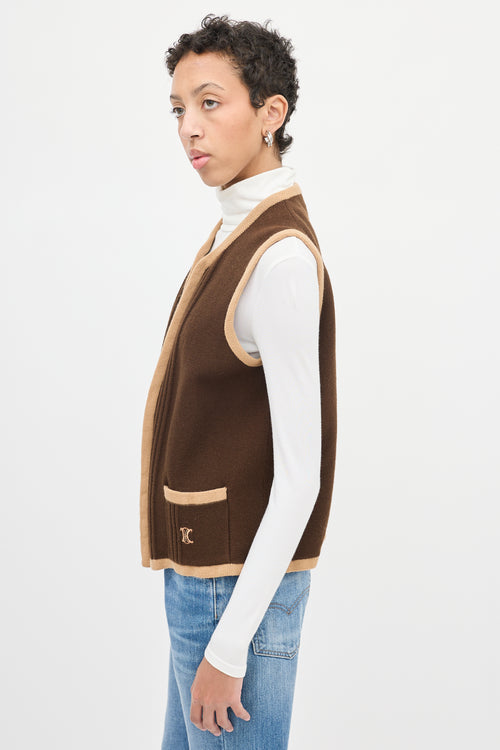 Celine Vintage Brown Wool Triomphe Logo Vest