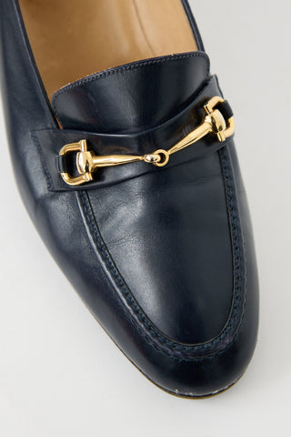 Celine Vintage Navy Leather Heeled Loafer