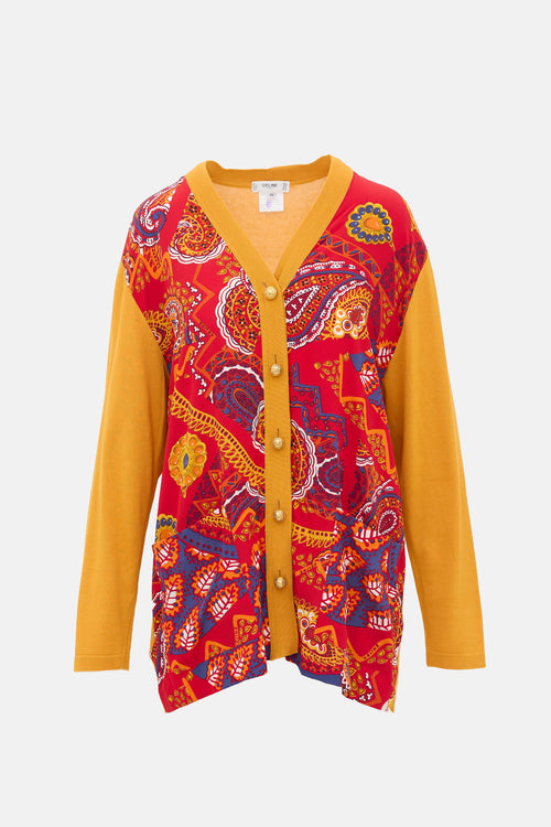 Celine Vintage Rib Knit & Silk Cardigan