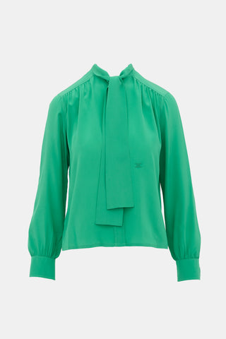 Celine Vintage Silk Tie Collar Blouse