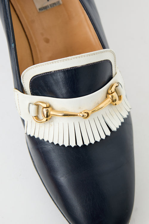 Celine Vintage Navy & White Leather Heeled Loafer