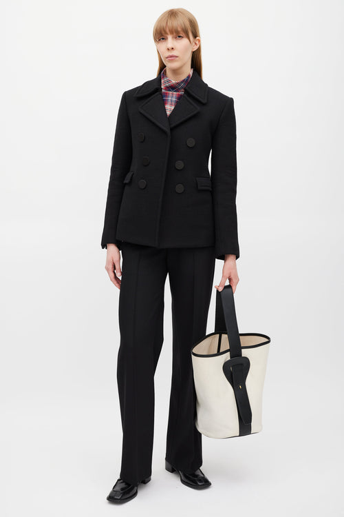 Celine White & Black Leather Bucket Tote