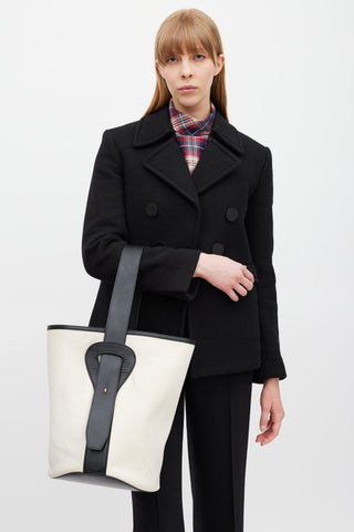 Celine White & Black Leather Bucket Tote