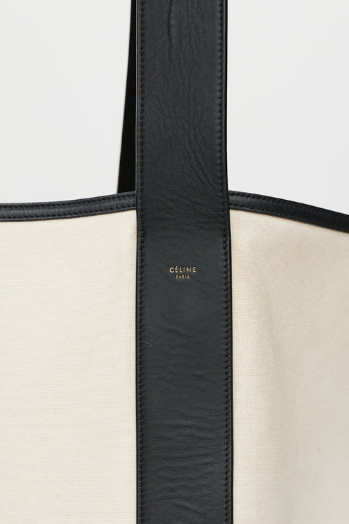 Celine White & Black Leather Bucket Tote