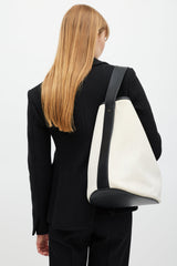 Celine White & Black Leather Bucket Tote