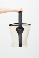 Celine White & Black Leather Bucket Tote