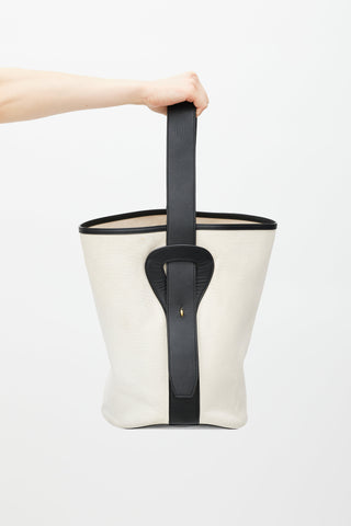 Celine White & Black Leather Bucket Tote