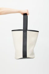 Celine White & Black Leather Bucket Tote