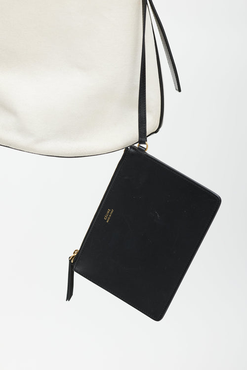 Celine White & Black Leather Bucket Tote