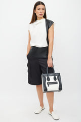 Celine White & Black Leather Luggage Tote