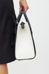 Celine White & Black Leather Luggage Tote