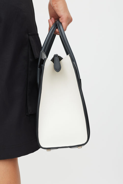 Celine White & Black Leather Luggage Tote