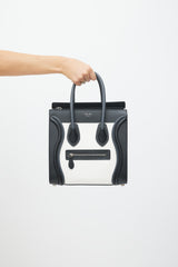 Celine White & Black Leather Luggage Tote