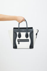 Celine White & Black Leather Luggage Tote
