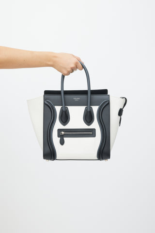 Celine White & Black Leather Luggage Tote