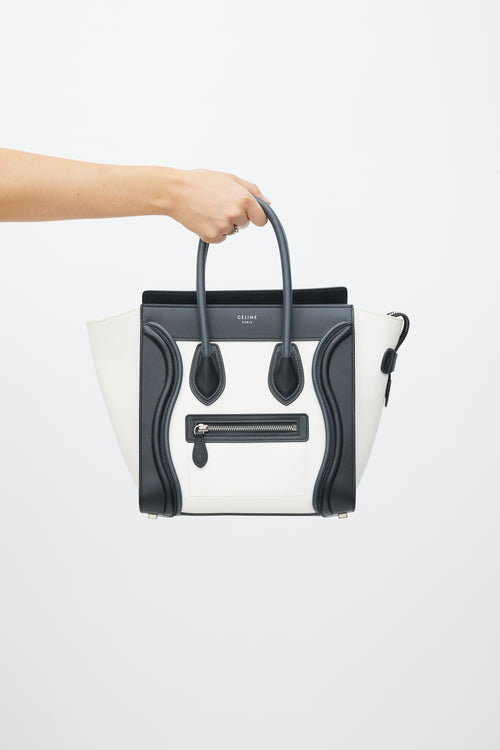 Celine White & Black Leather Luggage Tote