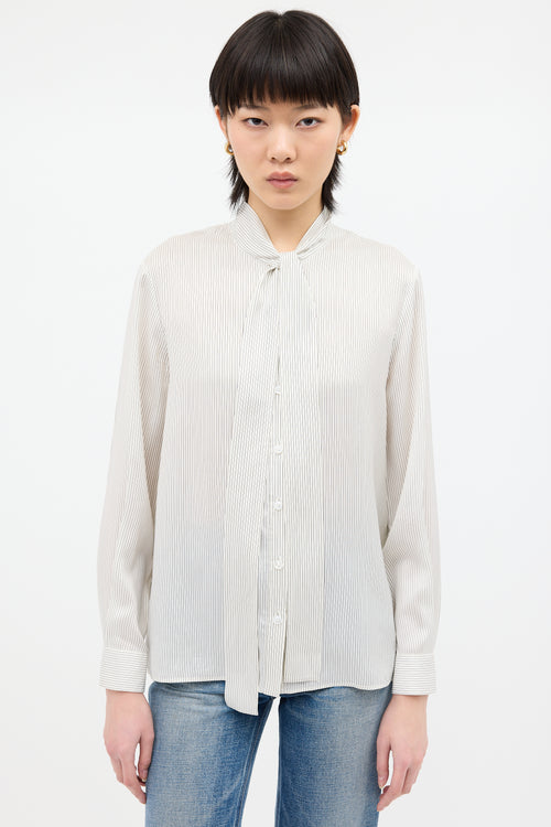 Celine White & Black Silk Pinstripe Blouse