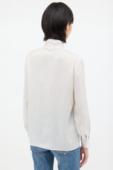 Celine White & Black Silk Pinstripe Blouse