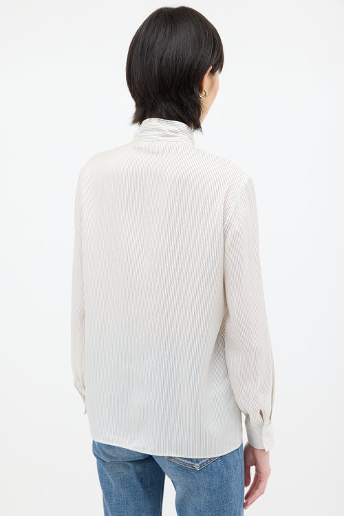 Celine White & Black Silk Pinstripe Blouse