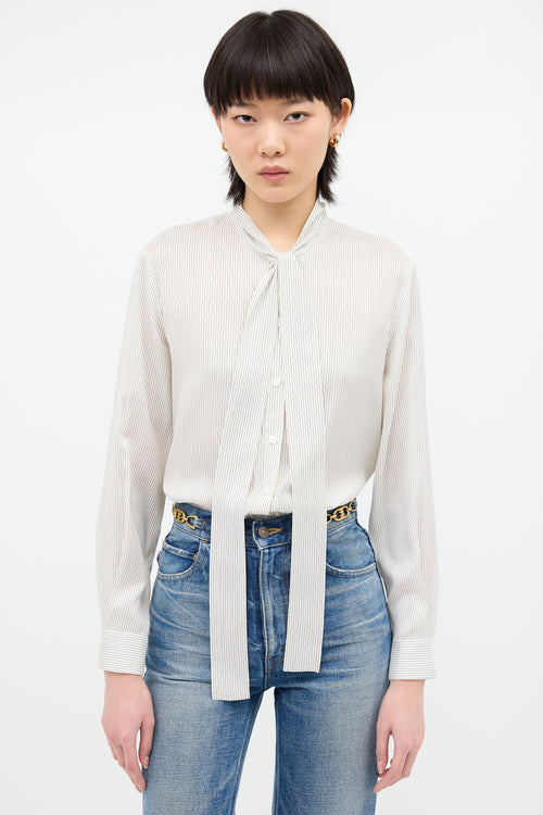 Celine White & Black Silk Pinstripe Blouse