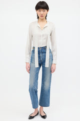 Celine White & Black Silk Pinstripe Blouse
