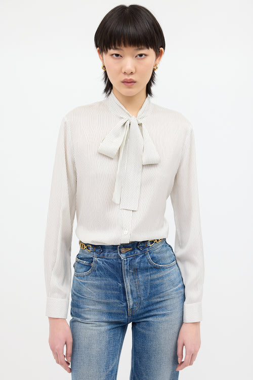 Celine White & Black Silk Pinstripe Blouse