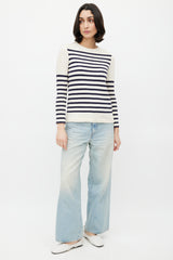 Celine Cream & Navy Striped Knit Zip Sweate