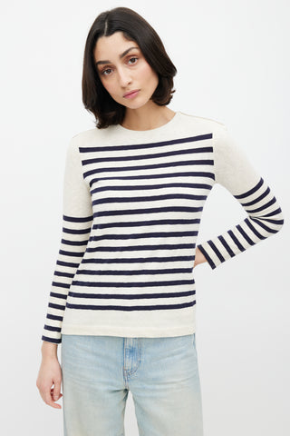 Celine Cream & Navy Striped Knit Zip Sweater