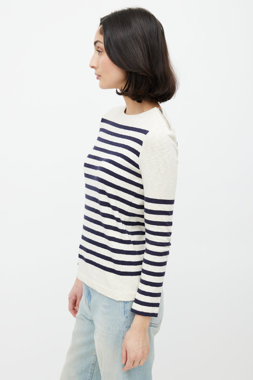Celine Cream & Navy Striped Knit Zip Sweate