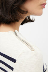 Celine Cream & Navy Striped Knit Zip Sweate