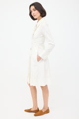 Celine White Cotton Tie Waist Pleated Shirt Dress