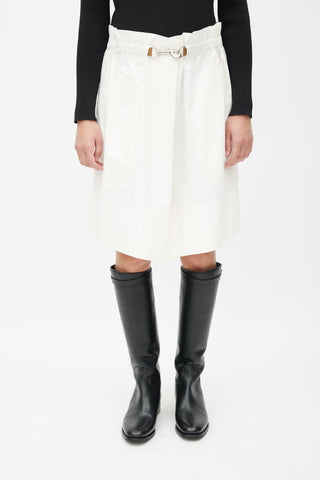 Celine White Flared Clasp Skirt