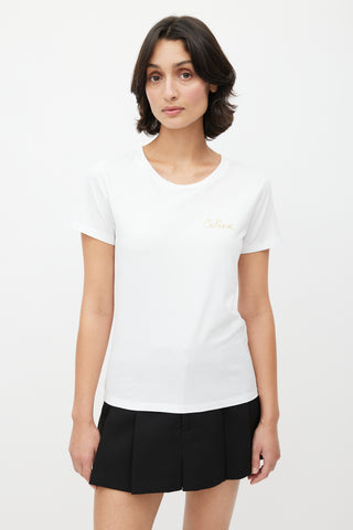 Celine White & Gold Embroidered Logo T-Shirt