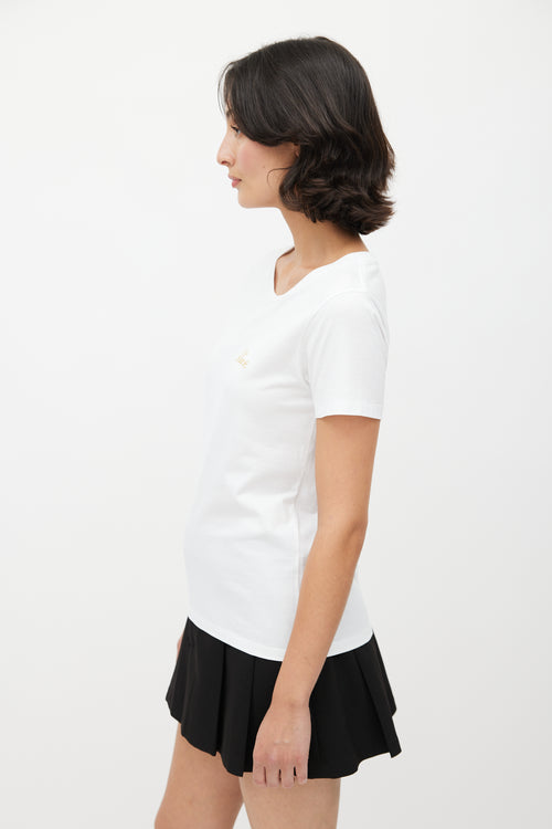 Celine White & Gold Embroidered Logo T-Shirt