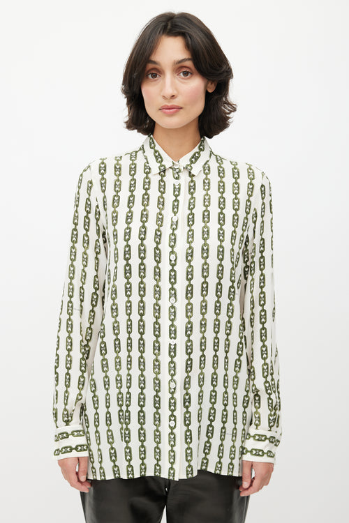 Celine White & Green Chain Triomphe Shirt