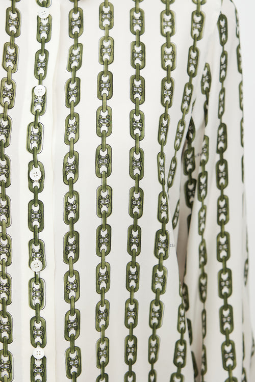 Celine White & Green Chain Triomphe Shirt