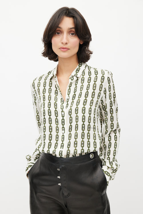 Celine White & Green Chain Triomphe Shirt