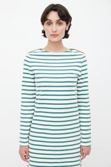 Celine White & Green Striped Dress